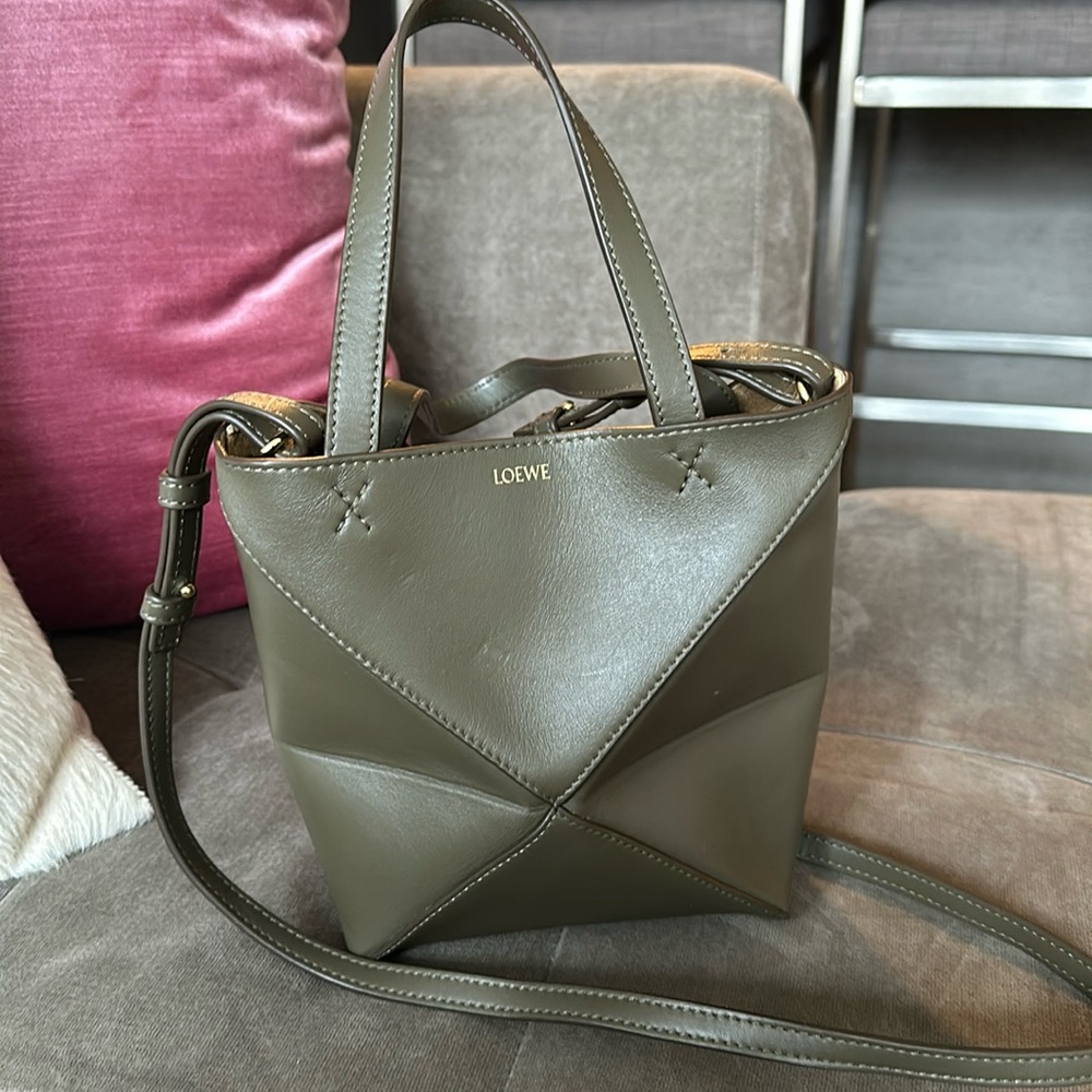 Loewe Mini dark khaki puzzle bag withh cross body strap. Includes dust bag.